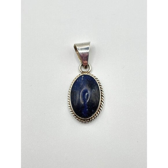 Sterling Silver 925 Oval Blue Stone Sodalite Pendant With Braided Edge Native Am